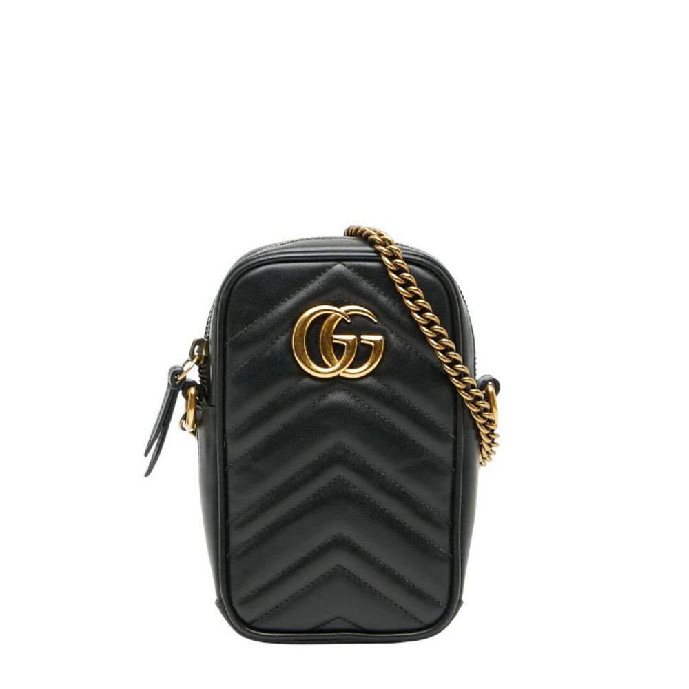 Gucci GG Marmont Chain Shoulder Bag Black Leather
